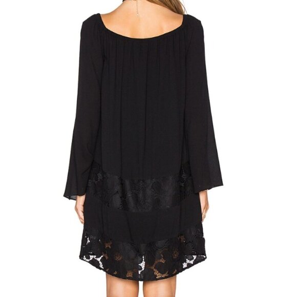 BCBGeneration NWOT Black Peasant Boho Dress Lace Panels Women's sz S - Picture 3 of 12